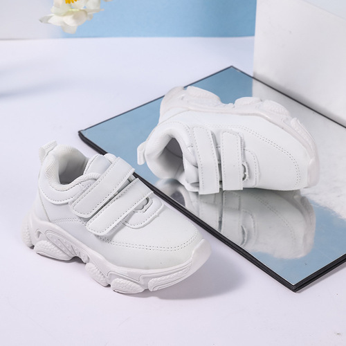 Children's White Sneakers Spring 2026 New Dad Shoes for Boys and Girls, Middle-Size Kids Leather Surface White Sports Shoes