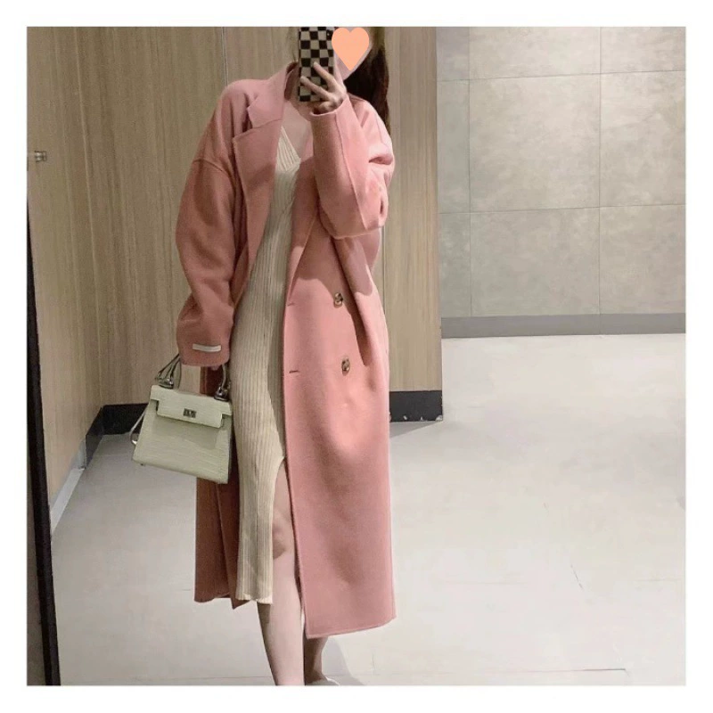 Long Double-Sided Wool Coat, Korean Style Women's Mid-to-Maxi, Oversized