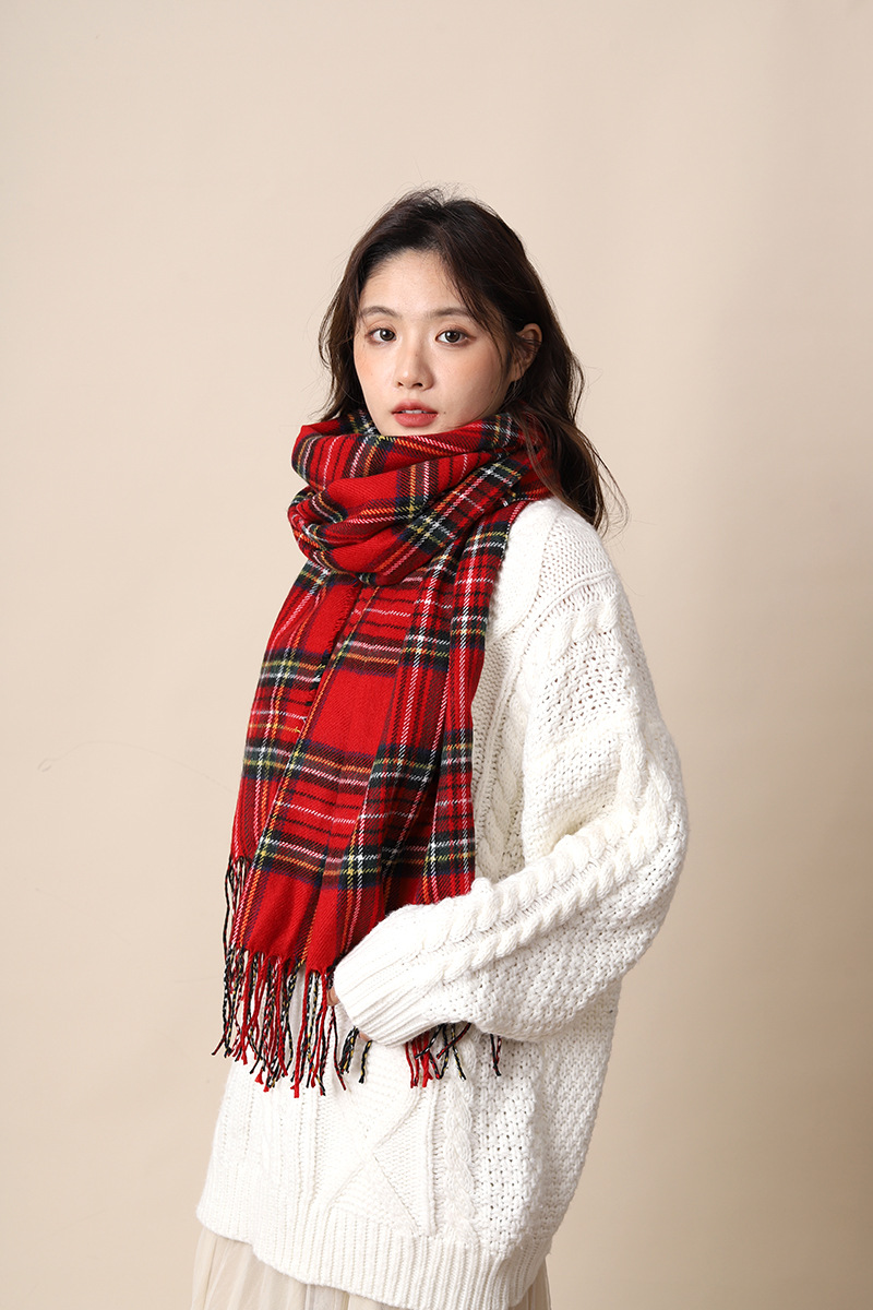 Elegant woven style cashmere 2024 new plaid women's winter Korean version versatile white student scarf_voghion.com