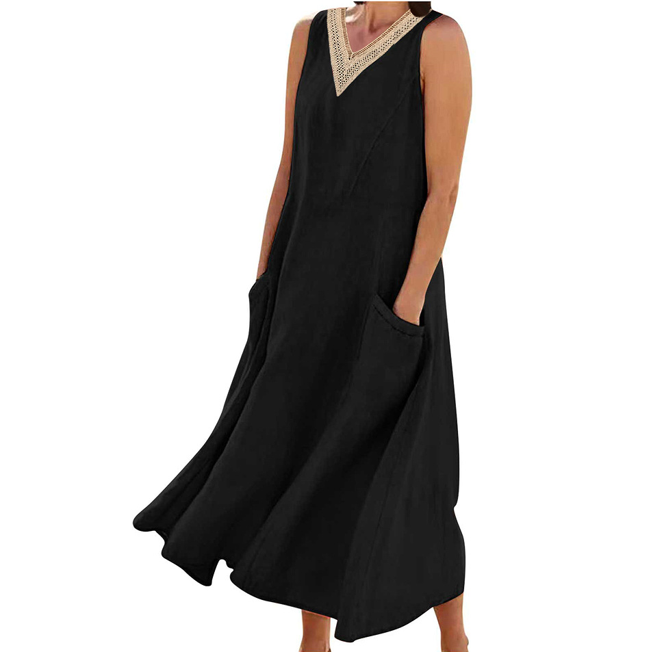 Women's Regular Dress Streetwear Scalloped Neckline Pocket Hollow Out Sleeveless Solid Color Maxi Long Dress Holiday Daily display picture 2