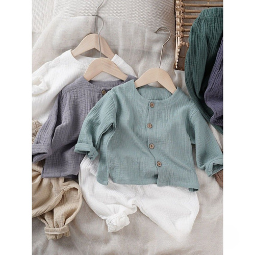 Artistic Style~ Spring Item for Little Kids Baby Cotton Linen Long Sleeve Jacket Unisex Thin Buttoned Solid Color Cardigan for Layering