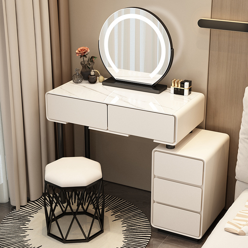 Tocador para el hogar Mesa de pizarra de roca simple con cajones Mesa de tocador de gran capacidad Mueble de almacenamiento junto a la cama Mesa de maquillaje integrada