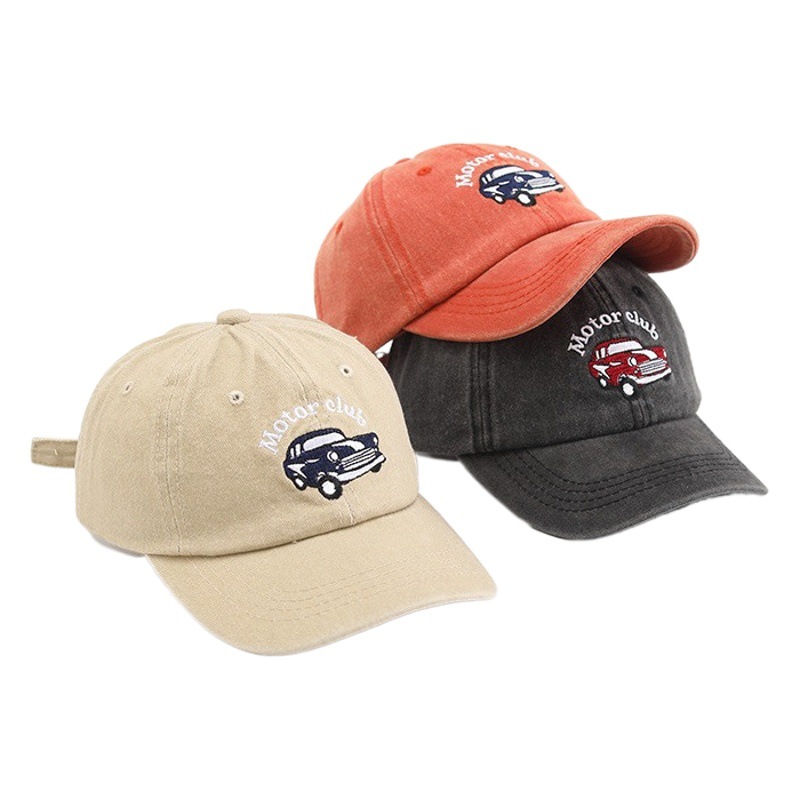 Estilo coreano niños coche bordado gorra de béisbol superior suave chico guapo todo partido lavado angustiado chica ala ancha gorra de pico