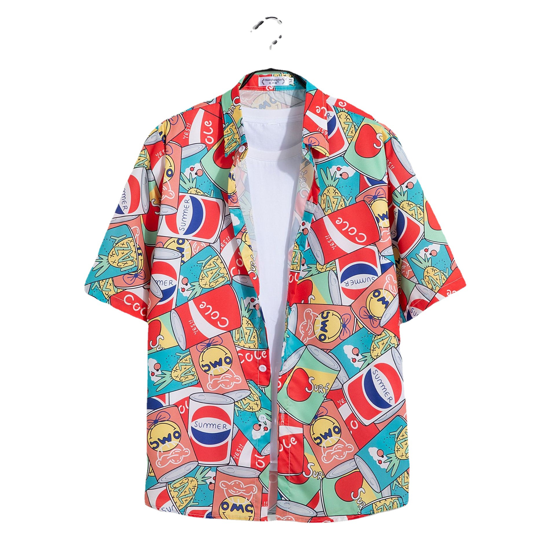 Hawaii-Strandurlaub für Männer, lockere Übergröße, Paar, trendiges Kurzarm-Blumenhemd, lässiges zweiteiliges Set_voghion.com