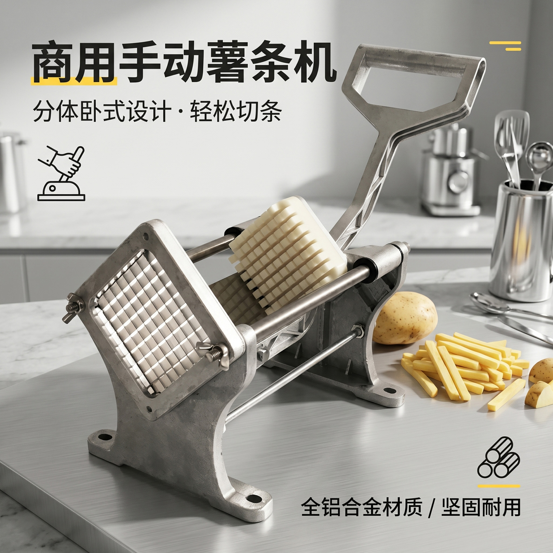 Máquina de papas fritas manual multifuncional diseño de tipo split fácil de limpiar restaurante de comida rápida cortar papas fritas rábanos herramientas al por mayor