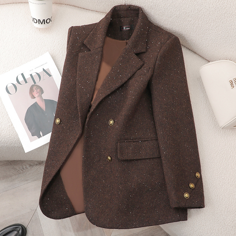 brown Wool Suit Jacket Women's Autumn and Winter 2024 New High-end Elegant Small Casual Thickened Suit brown Wool Suit Jacket Women's Autumn and Winter 2024 New High-end Elegant Small Casual Thickened Suit