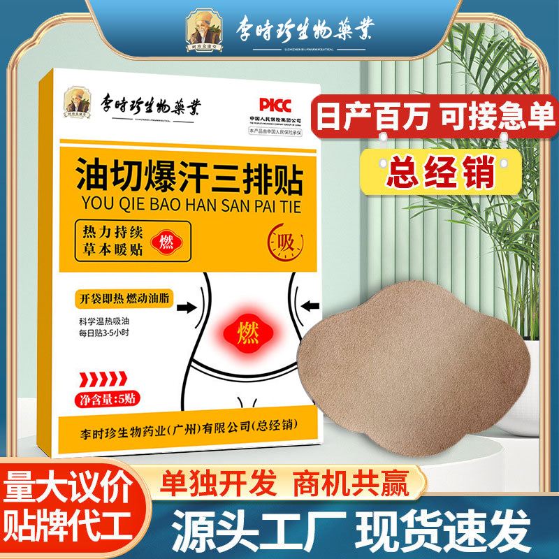 李时珍生物药业油切暴汗三排贴自发热艾草吸油贴大肚子轻姿排油清
