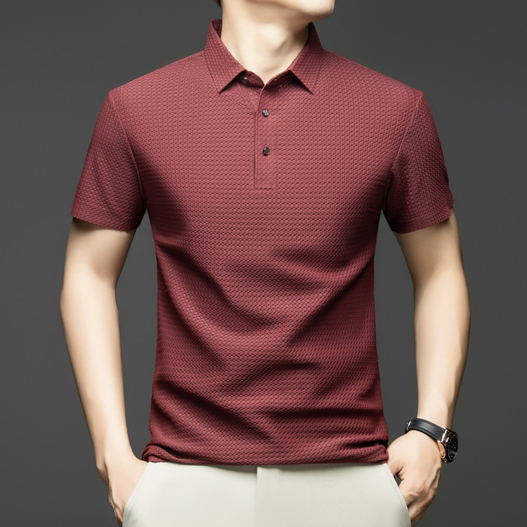 Summer New Fashion Versatile Casual Men's T-Shirt Summer Middle-Aged Ice Silk Thin Breathable Lapel Short-Sleeved Men's T-Shirt