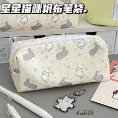 かわいい星猫キャンバス鉛筆バッグインスタイル高価値学生大容量文具鉛筆バッグ収納袋