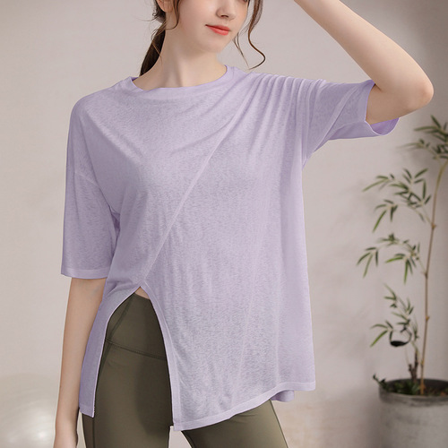 New Tencel Snowflake sports top for women, loose slimming short-sleeved T-shirt running fitness cover-up sexy yoga wear summer