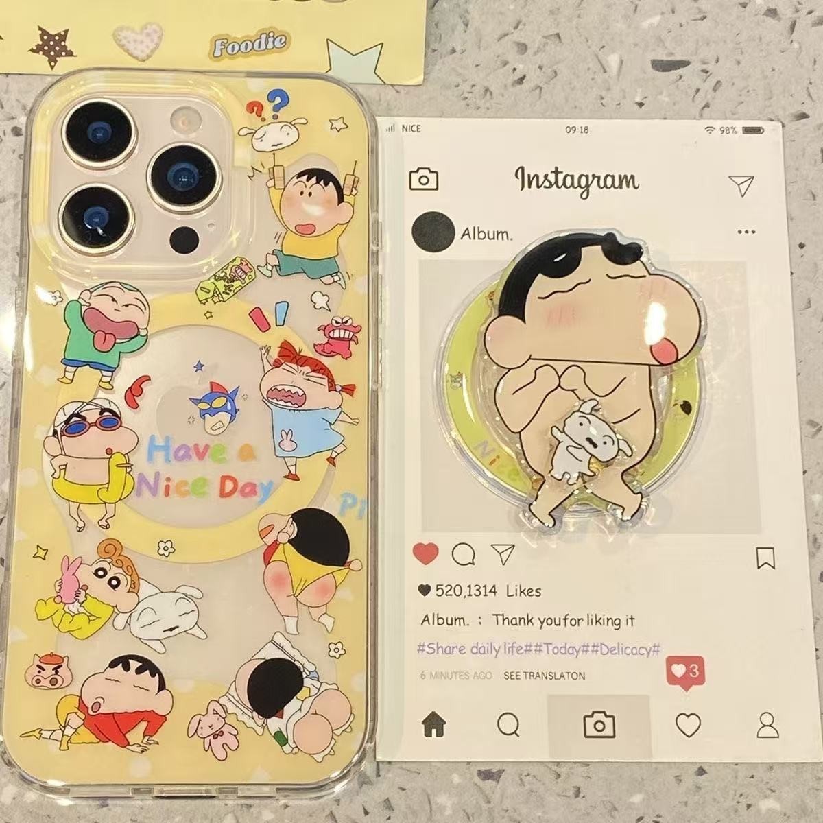 Cute Cartoon Crayon Shin-Chan Suitable for Iphone15 Mobile Phone Case Apple 17 Magnetic Stand 13 Anti-Fall New Style