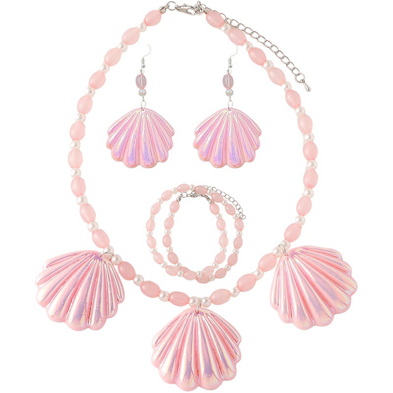 Nueva moda Rosa Shell cuentas joyería traje colorido acrílico fresco oído gancho collar pulsera al por mayor