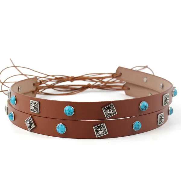 2025 brown PU inlaid alloy and synthetic gemstone small belt multi-functional decorative belt hat belt