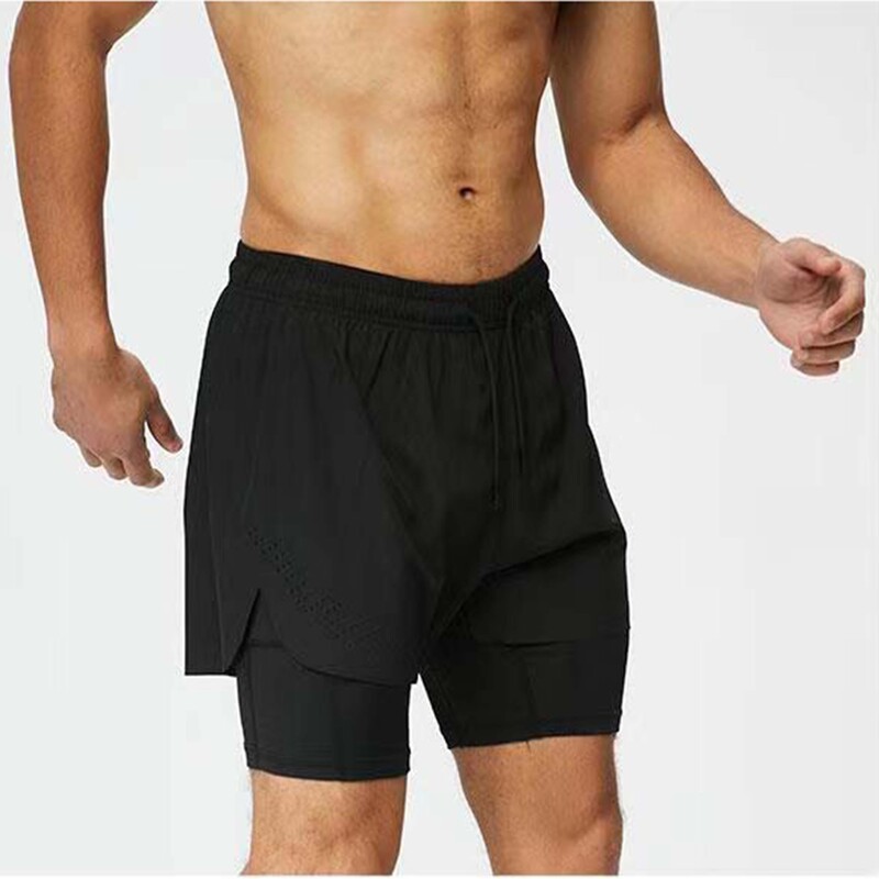 Lulu Quick-drying Sports Shorts Men's Loose Running Marathon Track and Field Lining Anti-walking Double-layer Fitness Three-point Pants