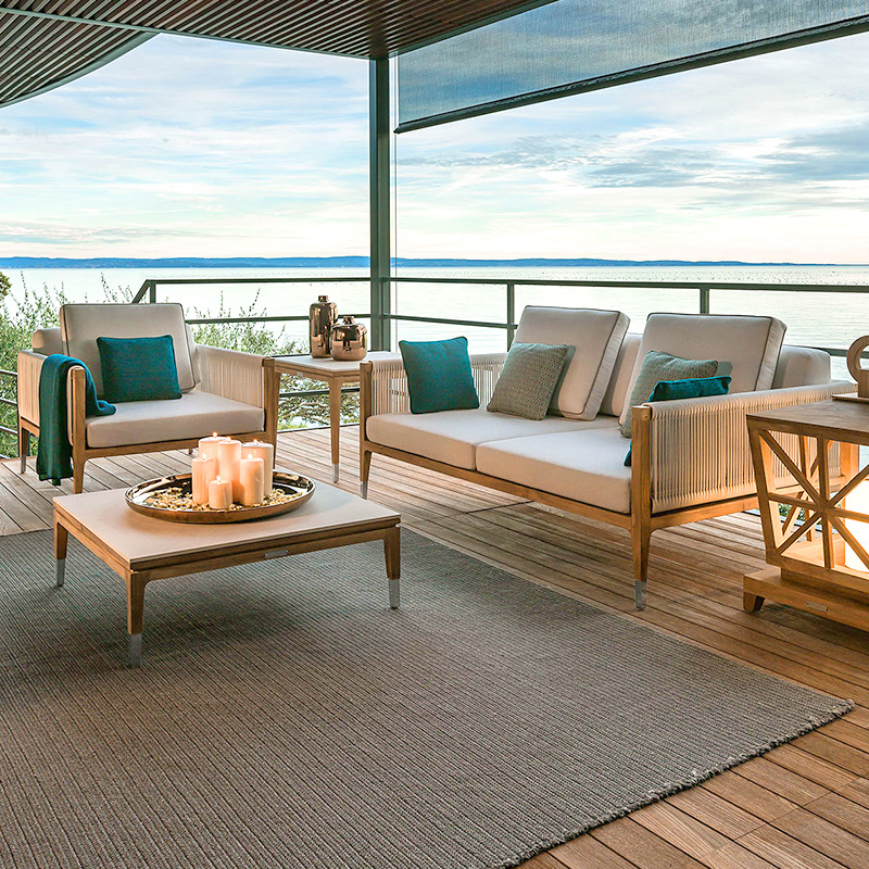 Sofá de exterior para patio, villa, muebles de ocio de teca anticorrosión, jardín al aire libre, hotel, impermeable, protección solar, sofá de madera maciza image 1