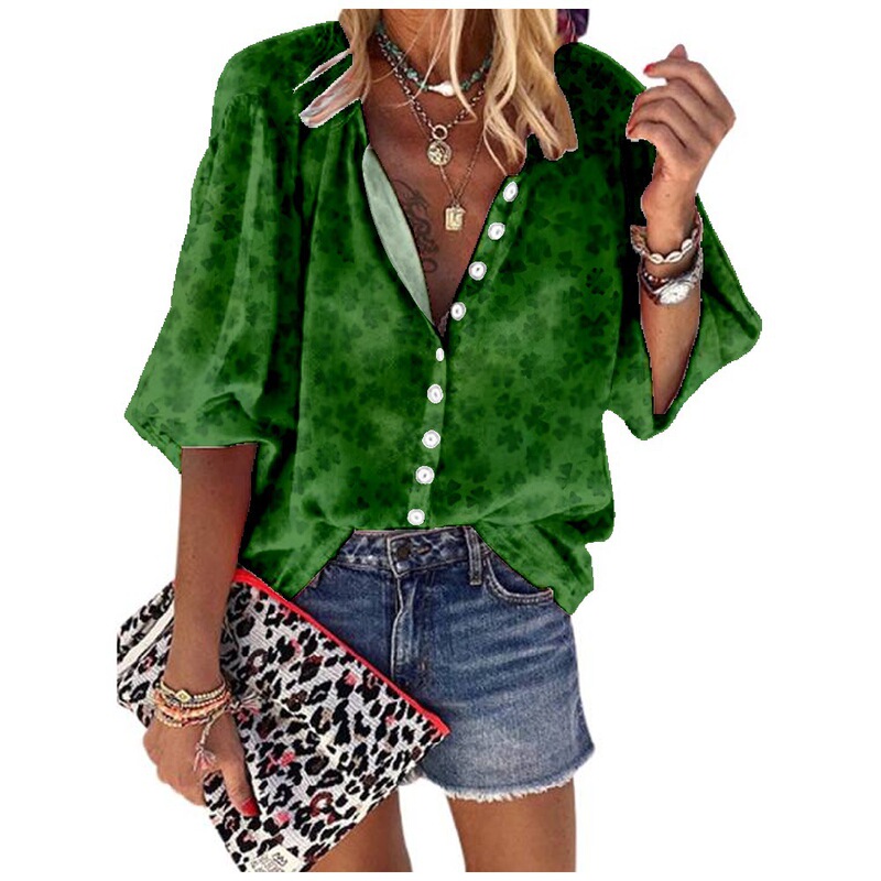 Amazon Wish Aliexpress New Summer Women's Quarter-Sleeve Shirt Without Pockets St. Patrick's Day Women's Clothing