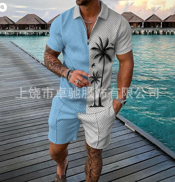 2025POLO ジッパーシャツ半袖スーツ独立系越境欧米紳士服新作独立系供給カジュアルスポーツ|undefined