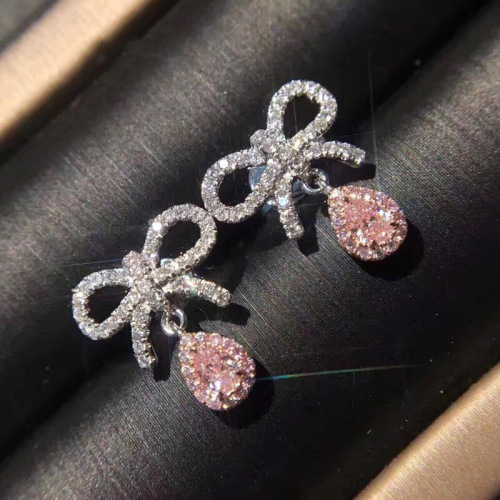 Live supply light luxury temperament bow pink diamond earrings luxury group inlaid water drop color diamond yellow zircon earrings