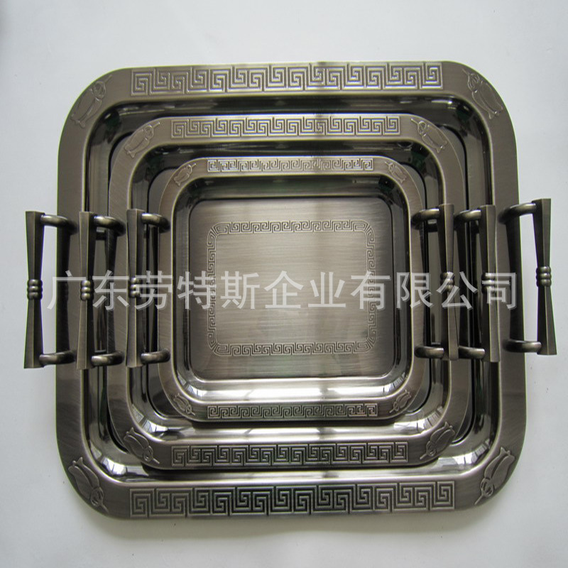 Lauterres Middle East European Style Stainless Steel Square Plate Bronze Fruit tray metal serving tray