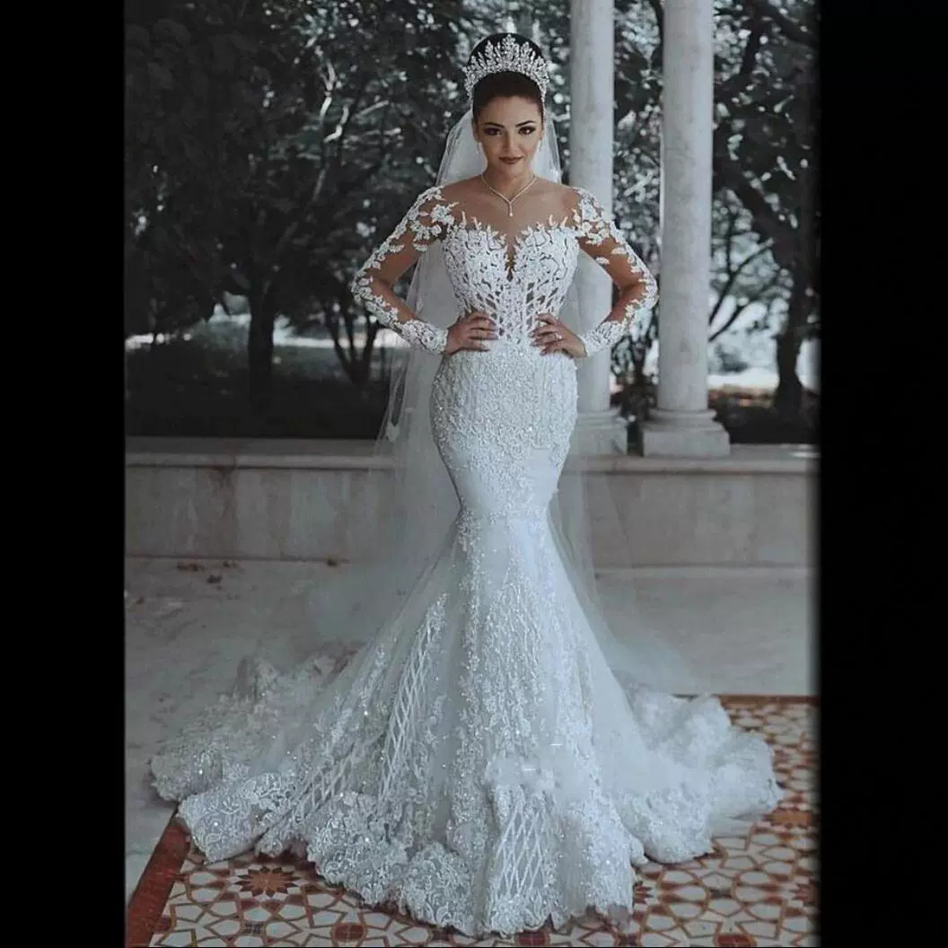 Women's Clothing wedding dresses New sexy deep V neck fishtail wedding dress lace wedding dress_voghion.com