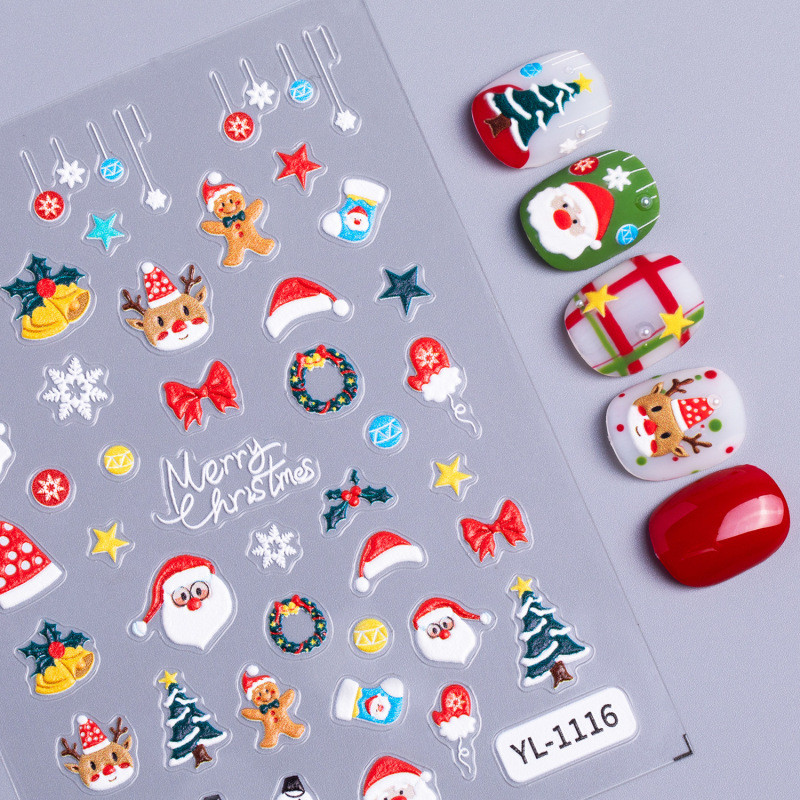 クリスマスシリーズネイルアートステッカー 5D レリーフ立体かわいい雪だるま DIY クリスマスネイルステッカーアクセサリー YL スタイル|undefined