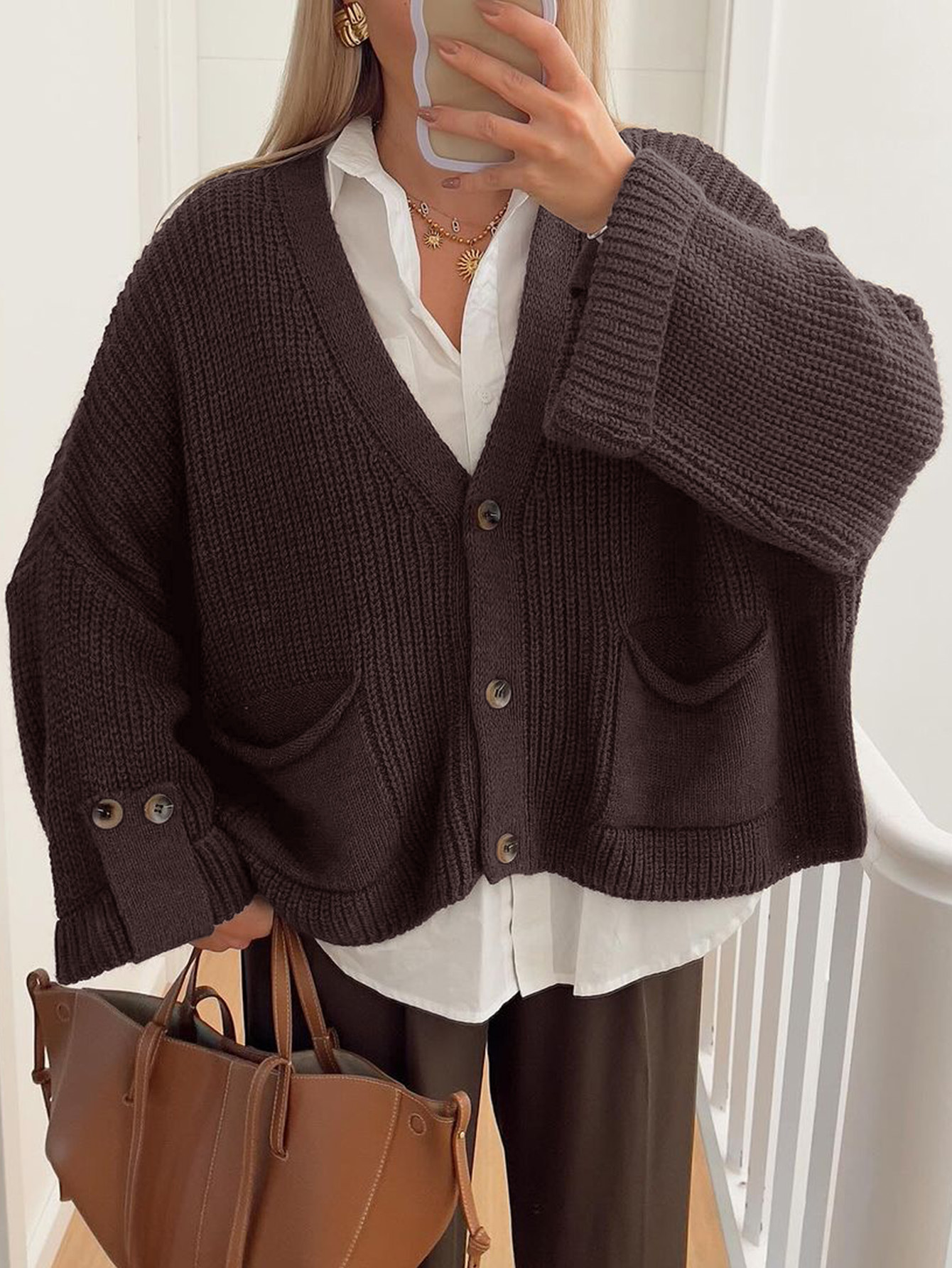 Kaikuo2025 otoño y invierno transfronterizos de mujeres europeas y estadounidenses cardigan de cuello en V botón casual suéter de estilo retro mujer Amazon