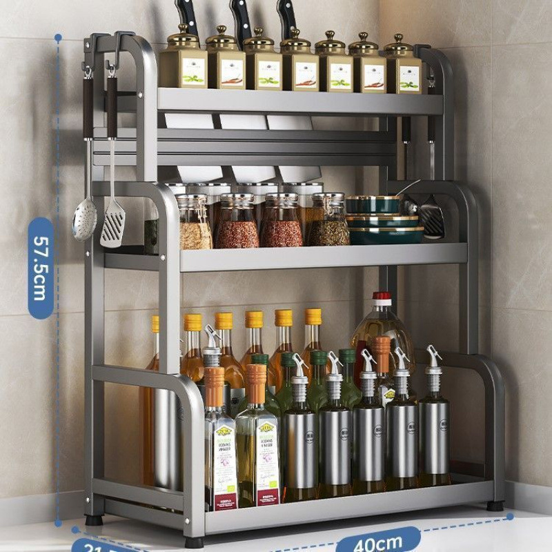 Estante de almacenamiento de cocina de acero al carbono grueso sin perforación estante de condimento estante de cuchillo de mesa estante de almacenamiento multifuncional almacenamiento de utensilios de cocina