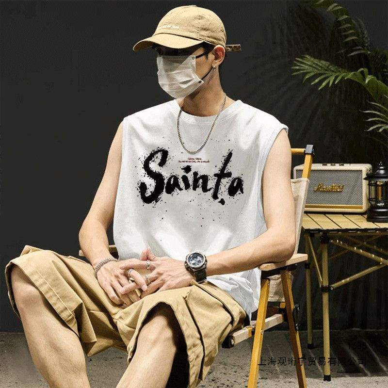 Men's 2026 Summer American Style Sleeveless T-shirt, Loose Fit, Suitable for Men's Fitness and Sports