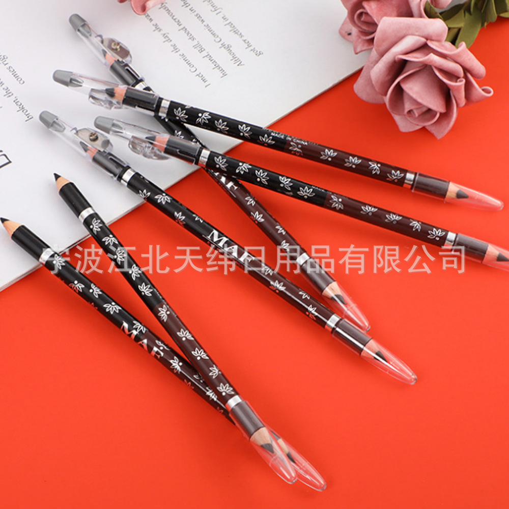 Dos en uno sacapuntas lápiz de cejas lápiz negro una cabeza marrón delineador de ojos corte de pelo barba cepillo barba pluma de llenado