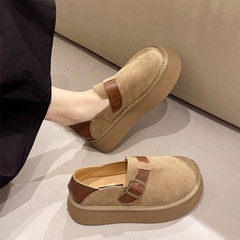 厚底勃肯鞋2024春款女鞋單鞋一腳蹬圓頭復古樂福鞋增高百搭豆豆鞋