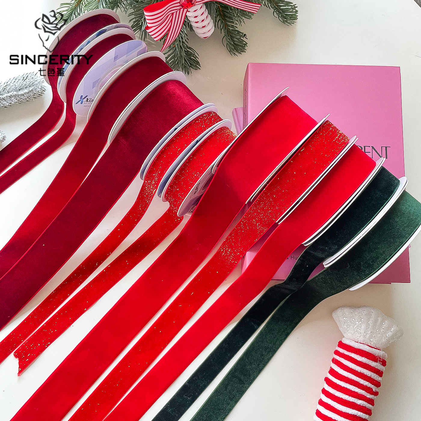 Navidad de siete colores cintas de terciopelo decoraciones de fiestas de mariposa cintas de embalaje de flores cintas de flores