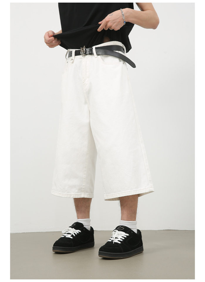 Quần short denim nữ ống rộng lửng kiểu Mỹ — Màu trắng, Màu xanh denim thô, Màu đen thô, Ngụy trang màu mơ chi tiết 25