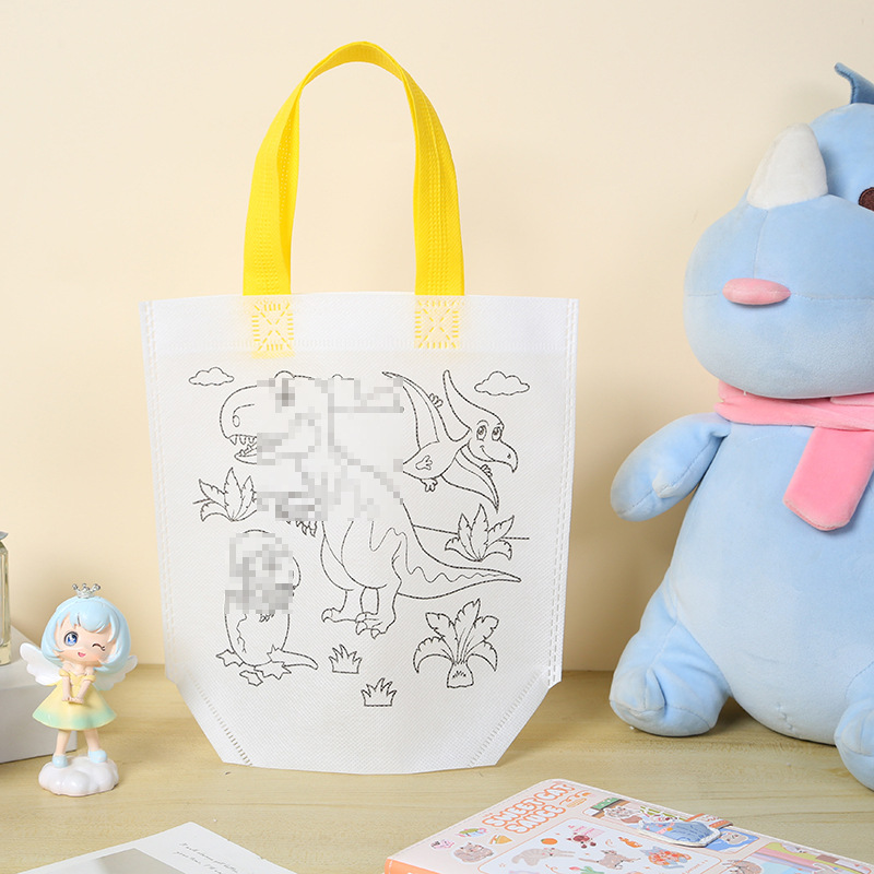 Bolso de graffiti de pintura de bricolaje hecho a mano para niños, regalo de jardín de infantes, dibujo de tela no tejida de dibujos animados, bolsa de tela de mano para colorear