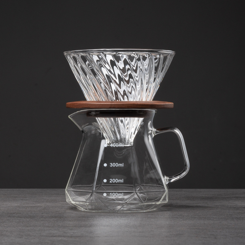 コーヒーポット八角形ダイヤモンド型コーヒー共有ポット耐熱透明器具ガラス雲壺公道カップコーヒーポット|undefined