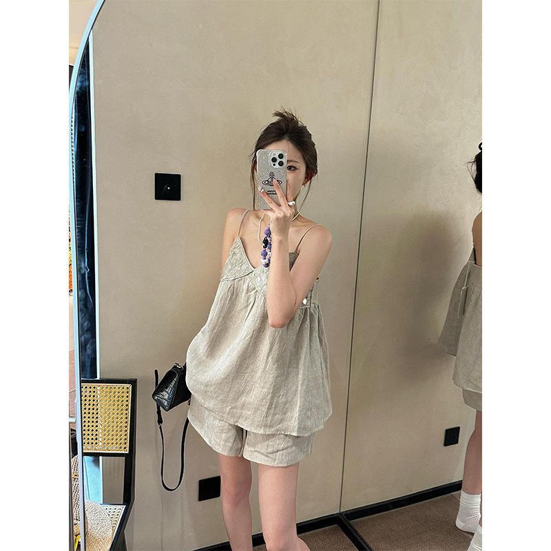 Korean Design Niche Sequin Splicing Suspender Pajamas for Women Summer New Large Size Vest Shorts Home Wear Set
