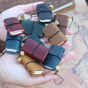 Ultra-Small Flap Pocket Pants Mini Notebook Decorative Pendant Crazy Horse Leather Notebook Traveler Portable Tn Hand Ledger Cross-Border