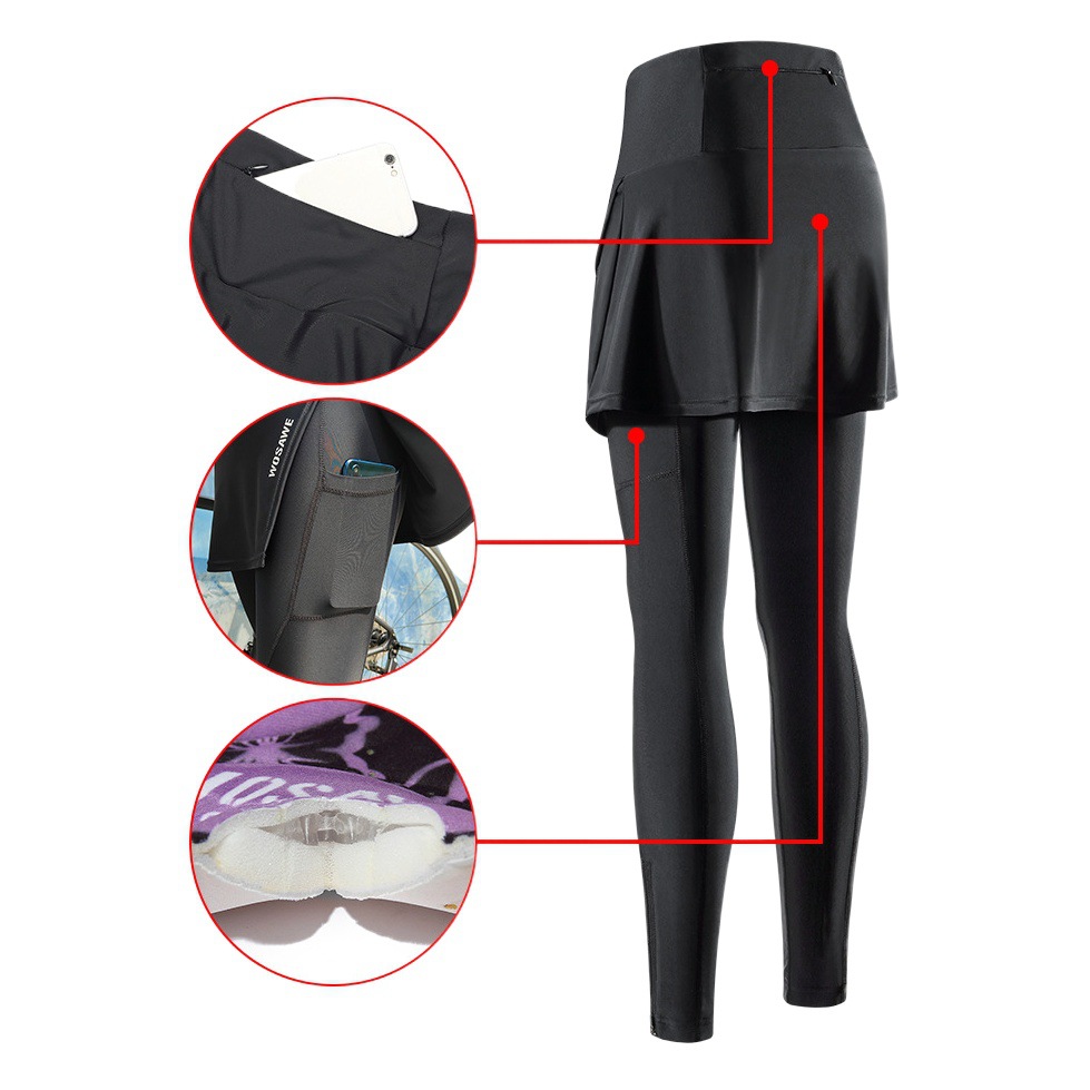 Wosawe Women's Cycling Culottes Road Bike Hip-Covering Slimming Look Cycling Pants Quick-Drying Breathable Anti-Exposure Long Culottes