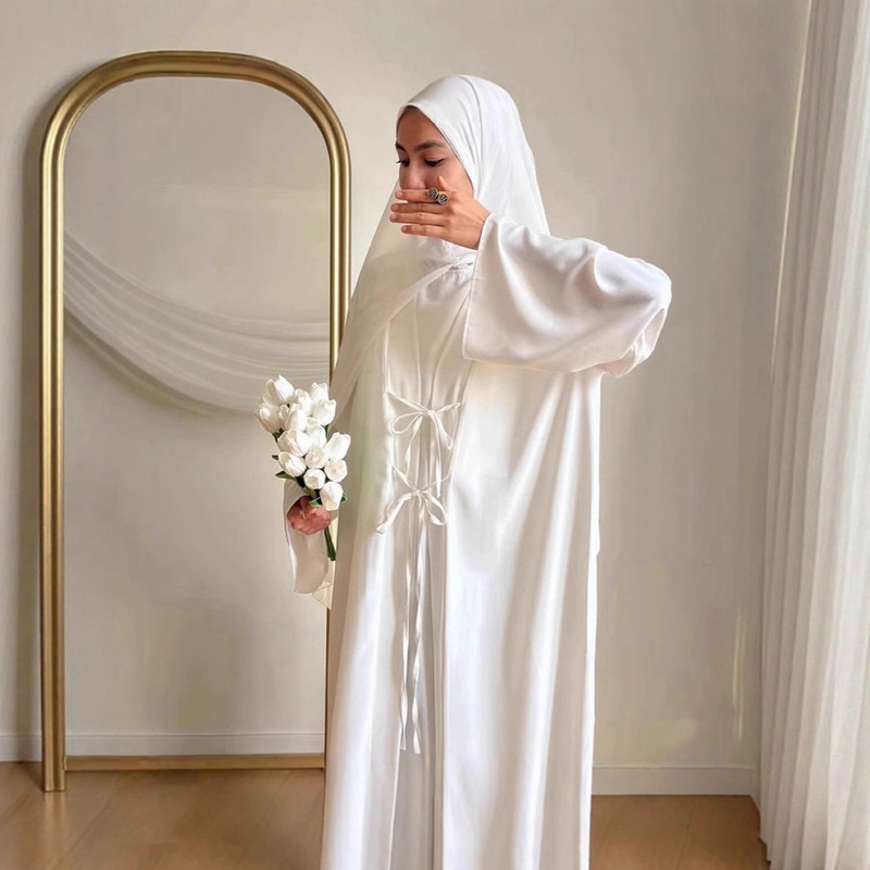 New Fashionable and Elegant Satin Lace-Up Cardigan Paired with an Inner Dress Two-Piece Set for Women K113