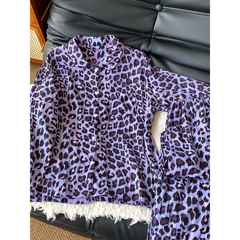 韩式纯欲紫色豹纹印花睡衣女秋季透气大码可外穿家居服套装|undefined