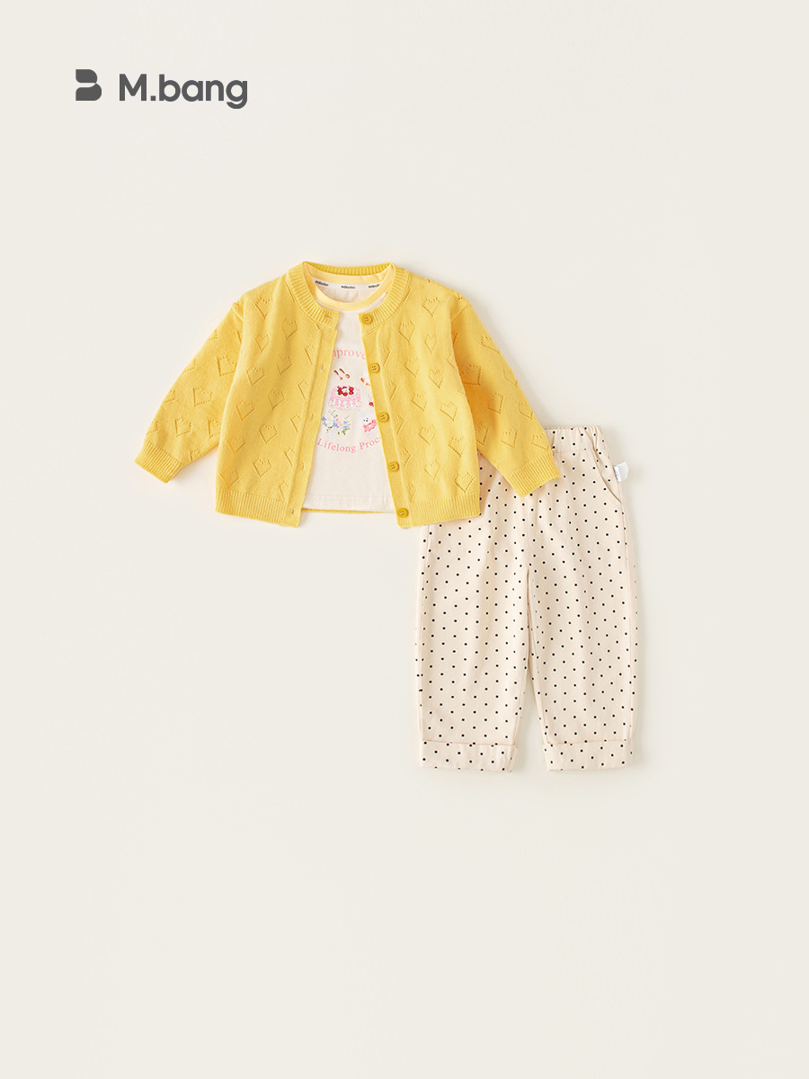 Youbao Huzhou tejido ropa infantil niñas set de aire extranjero para niños 2026 primavera y otoño niñas suéter de punto de bebé set de tres piezas