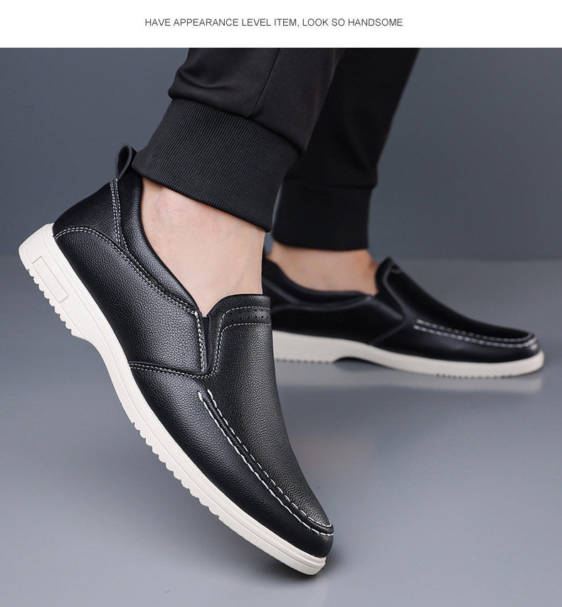 Giày lười nam cỡ lớn may thủ công, giày da casual xỏ chân, đế bằng, mũi dẹt — Màu xanh dương, màu đen chi tiết 16