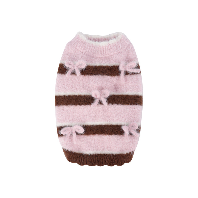 Lustiger koreanischer Pullover mit gestreifter Schleife, Haustier-Hundekleidung, Teddy-Bichon-Pullover, warmer Pullover für kleine Hunde
