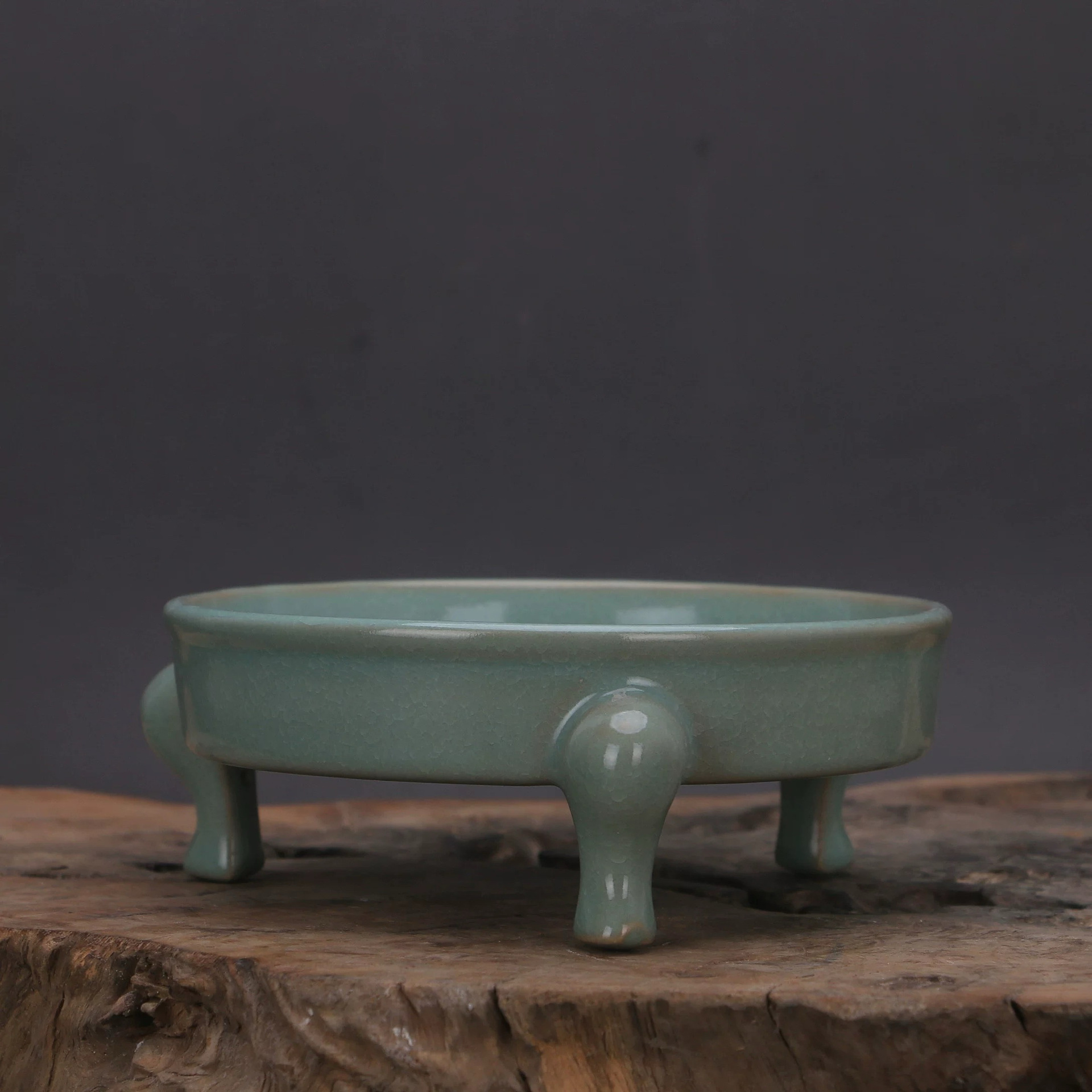 宋汝窑青釉冰裂纹支钉三足洗五大名窑文玩古董仿古瓷旧货收藏摆件