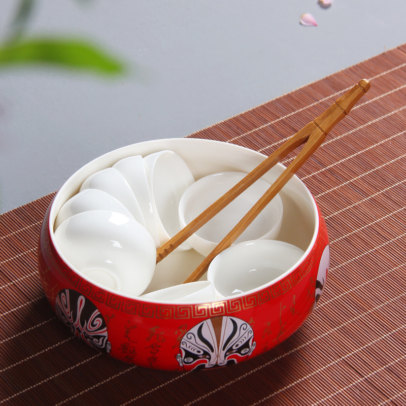 Accesorios de juego de té de Kung Fu de estilo chino lavado de té de cerámica accesorios de Ceremonia de té de porcelana blanca taza de té tanque de lavado de té rojo chino