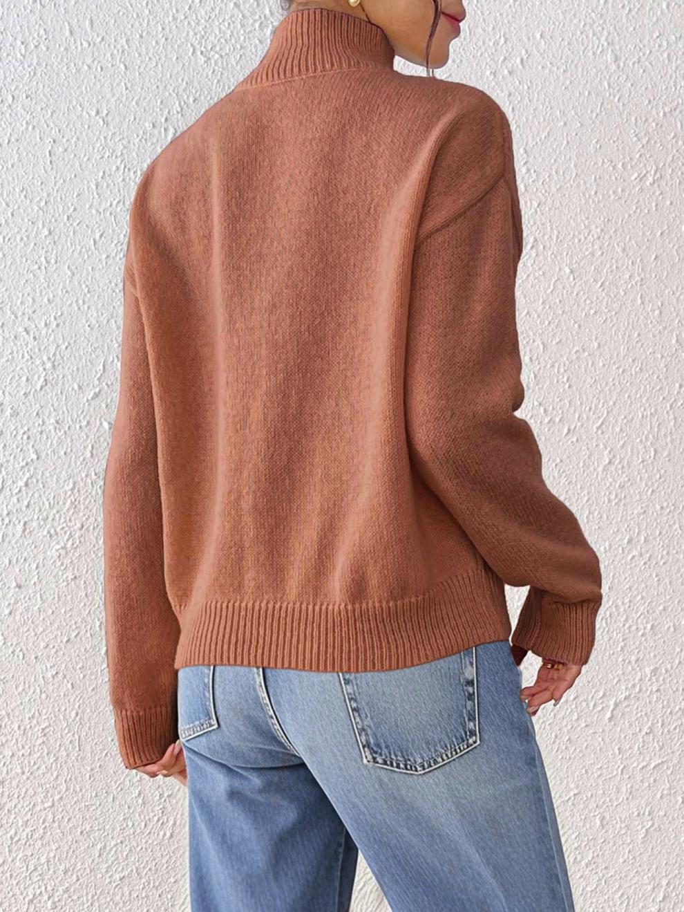 Women's Semi-Turtle Neck Casual Sweater - Soft Deer Fleece Fabric, Pure Color Pullover, Comfortable & Stylish For Autumn Winter_voghion.com