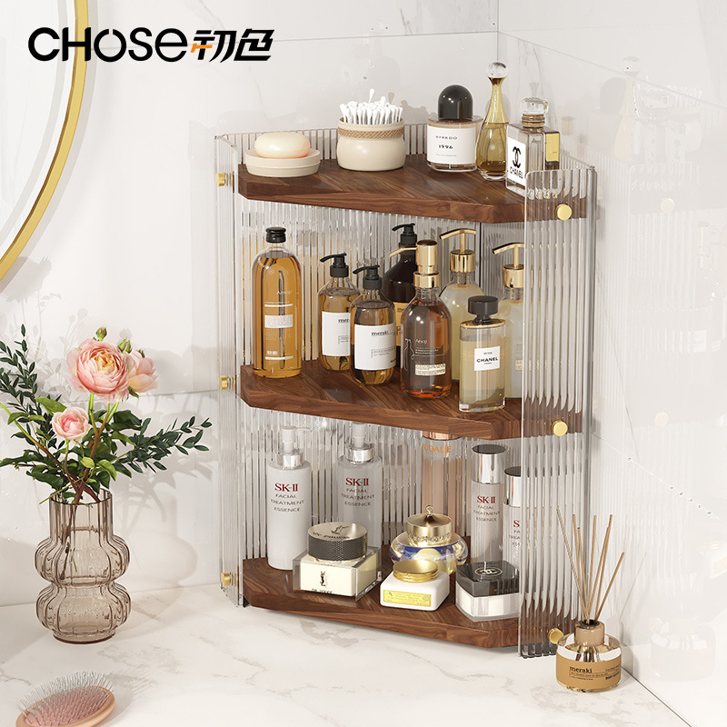Esquina triángulo de madera maciza estante de almacenamiento baño lavabo cosméticos baño encimera esquina acrílico rack de almacenamiento