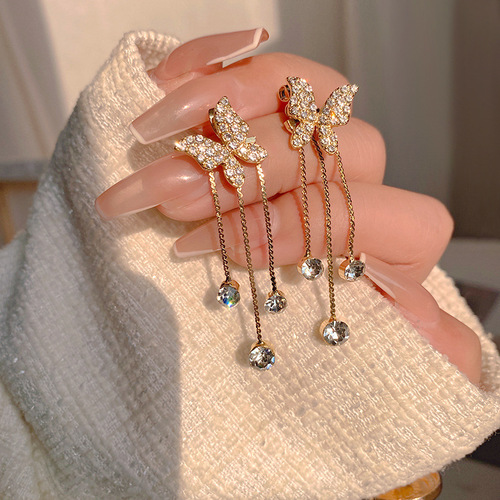  sweet butterfly earrings personality long tassels senior diamond stud earrings are spring, summer, earrings, fashion female