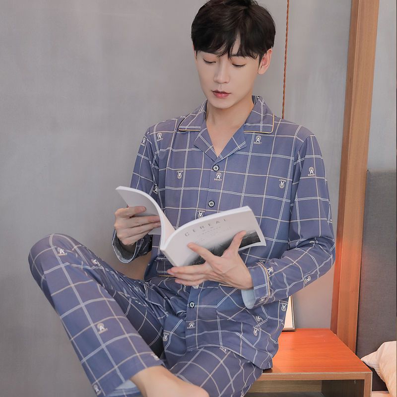 100% pijamas de algodón para hombres de verano de manga larga y corta para hombres delgados jóvenes y de mediana edad más el tamaño de primavera y otoño traje de uso en el hogar
