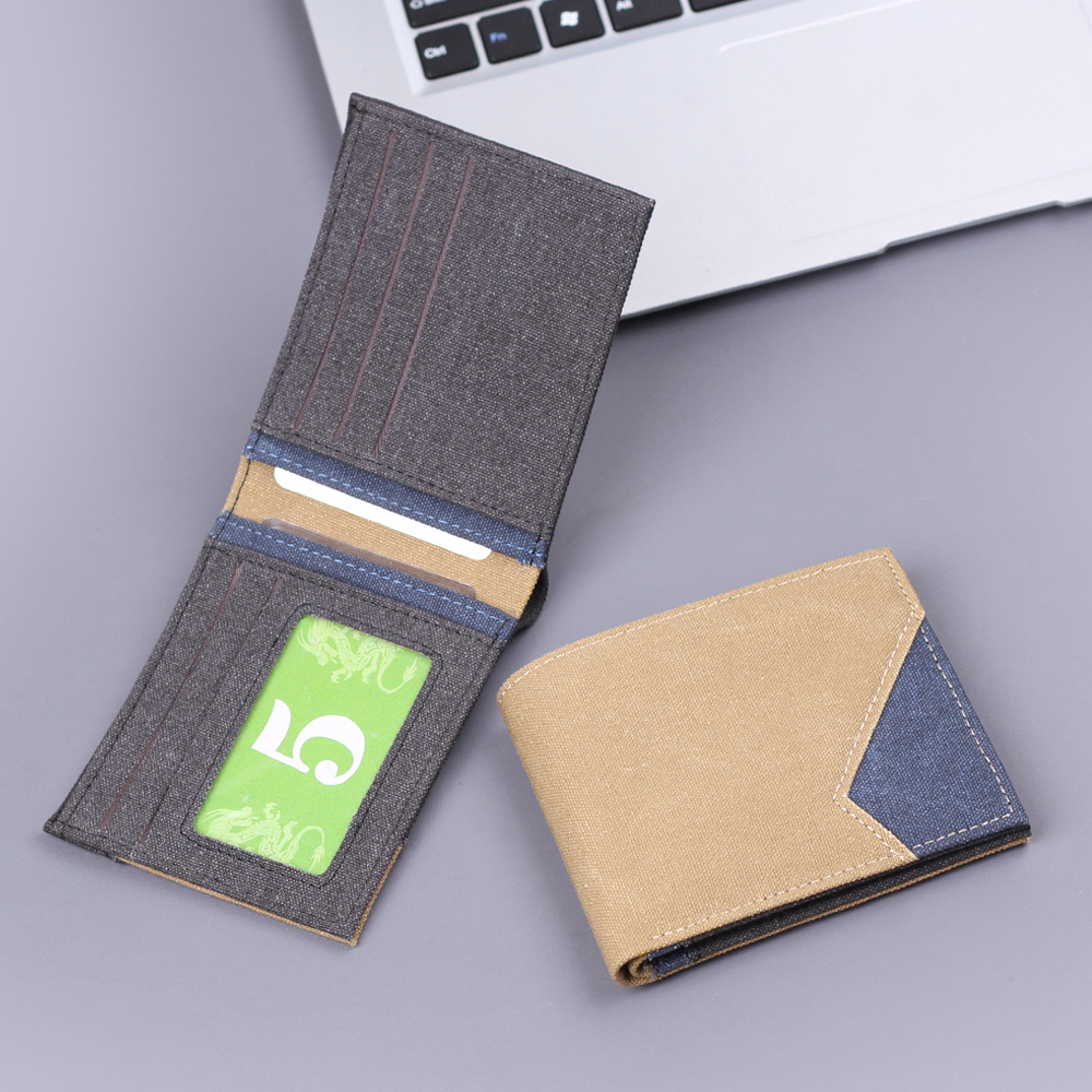 Jean cartera corta de hombre cartera de 9 tarjetas para hombres cartera de lona de tela suave cartera de cuero empalme