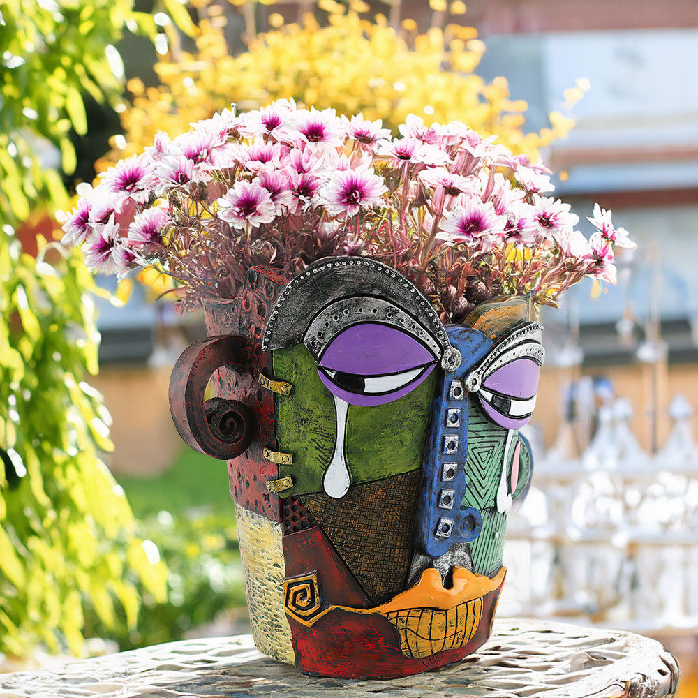  New Products Tears Face Abstract Colorful Flower Pot Creative Art Home Desktop Courtyard Garden Set Ornaments